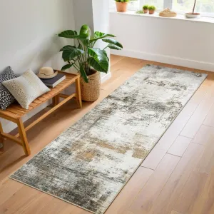 Abstract Hallway Runner Rug 2x6 Non Slip Washable Polyester Low Pile Durable Stain Resistant Taupe for Kitchen Entry Living Room