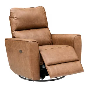 Power Recliner Chair, 270° Swivel Rocking Glider with USB Charging Port, PU Leather Upholstered Fabric, Ergonomic Modern Nursery Chair for Living Room, Bedroom & Home Theater, Brown