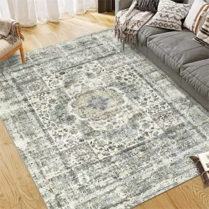 Washable Area Rugs 10x13 Large Medallion Oriental Rug Living Room Farmhouse Vintage Oriental Rug Large Chic Non-Slip Stain Resistant Carpet for Bedroom Dining Room Home Office,10'x13'