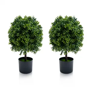 Set of 2 Artificial Topiary Boxwood Ball Trees 20 Inch, Fake Greenery for Front Porch Indoor Walkway Entryway, Green