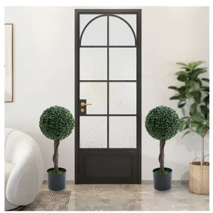 Set of 2 Artificial Topiary Ball Trees 24 Inch, Fake Greenery Milan Grass Ball Tree for Front Porch Indoor Walkway Entryway, Green