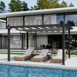 12x20 Ft Aluminum Pergola with Adjustable Canopy, Reinforced Powder-Coated Frame, Waterproof UV-Resistant Canopy, Stable Base, Outdoor Garden Deck Shelter