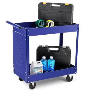 2 Tier Tool Cart On Wheels, 330 Lbs Metal Heavy Duty Utility Cart On Wheels, Ergonomic Handle, Capacity, for Garage, Warehouse