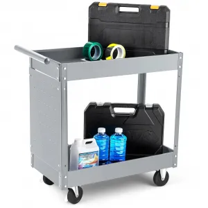 2 Tier Rolling Tool Cart, 330 Lbs Metal Heavy Duty Utility Cart On Wheels, 2 Shelf Steel Utility Cart, Tool Storage Organizer for Mechanic, Garage, Workshop, Warehouse & Repair Shop