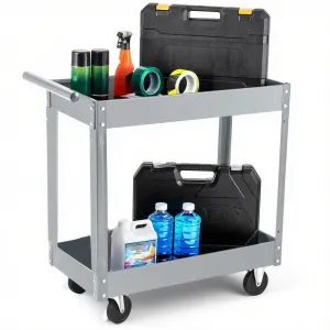2 Tier Rolling Tool Cart,330 Lbs Metal Heavy Duty Utility Cart On Wheels,2 Shelf Steel Utility Cart, Tool Storage Organizer for Mechanic, Garage, Workshop, Warehouse & Repair Shop