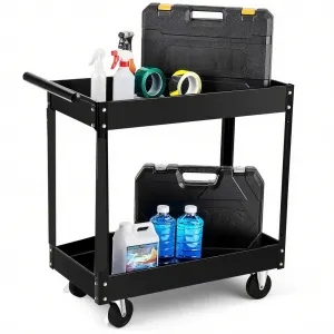 2 Tier Rolling Tool Cart,330 Lbs Metal Heavy Duty Utility Cart On Wheels,2 Shelf Steel Utility Cart, Tool Storage Organizer for Mechanic, Garage, Workshop, Warehouse & Repair Shop