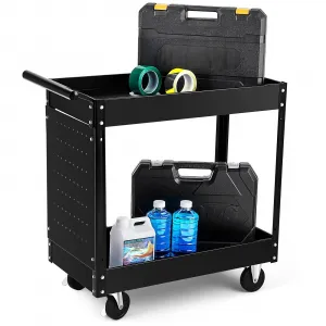 2 Tier Rolling Tool Cart,330 Lbs Metal Heavy Duty Utility Cart On Wheels,2 Shelf Steel Utility Cart, Tool Storage Organizer for Mechanic, Garage, Workshop, Warehouse & Repair Shop