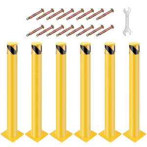 Safety Bollard Post, 42 x 4.5 inch Steel Removable Traffic Parking Barrier Bollards, Yellow, 6 Pack