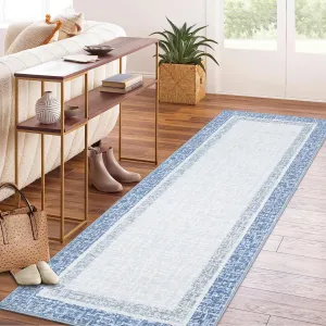 Runner Rug 2x6 Modern Geometric Washable Non-Slip Low Pile Faux Wool Stain Resistant Indoor Kitchen Bedroom Living Room