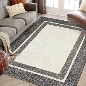 Bordered Brown 8x10 Rug Machine Washable Non-Slip Soft Low-Pile Durable for Living Room Bedroom Home