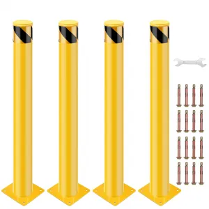 Safety Bollard Post, 48 x 4.5 inch Steel Traffic Parking Barrier Bollards, Yellow, 4 Pack