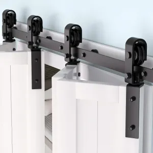 72 in Bifold Sliding Barn Door Hardware Track Kit, Side Mounted Black Roller, Heavy Duty, Smooth Quiet Operation, For 4 Doors, Black