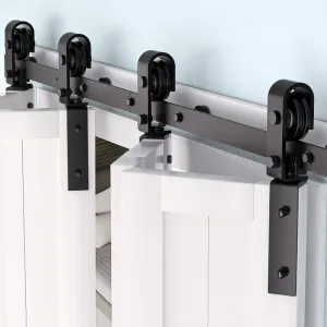 60 in Bifold Sliding Barn Door Hardware Track Kit, Side Mounted Black Roller, Smoothly and Quietly, Easy Install, Heavy Duty, Up to 400 LBS, Bifold Door Hardware for 4 Doors (Door Not Included)