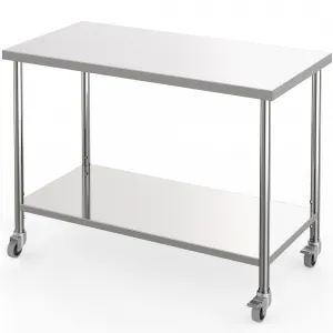 Stainless 60"L x 24"W x 35"H Steel Work Table with Adjustable Undershelf and Mobile Locking Casters for Restaurant Kitchen Garage Home, Silver