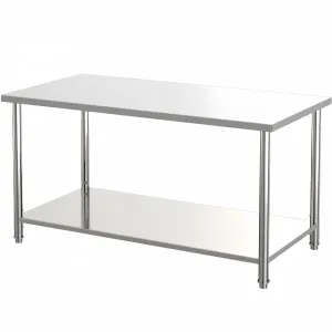 60"L x 24"W x 35"H Stainless Steel Table 2-Tier Prep Work Table with Adjustable Undershelf for Restaurant Kitchen Garage Home, Silver, Durable