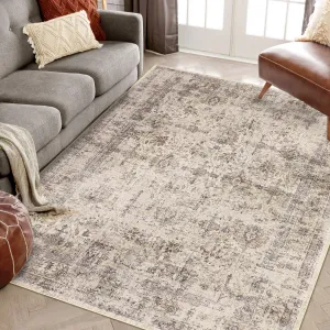 Oriental Beige 8x10 Washable Area Rug – Vintage Distressed Non-Slip Low-Pile Soft Carpet for Living Room, Bedroom, Dining Room, or Office