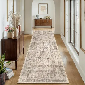 Runner Rug 2x6, Machine Washable Non Slip Vintage Hallway Runner Rug, Low Pile Lightweiht Mat for Living Room, Entryway, Bedroom, Kitchen and Corridor (Beige)