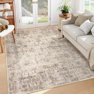 Area Rug Large Living Room Rug 9x12 Machine Washable Floor Carpet, Non-Slip Vintage Distressed Area Rug, Low Pile Soft Accent Rug for Under Dining Table, Bedroom, Nursery Room