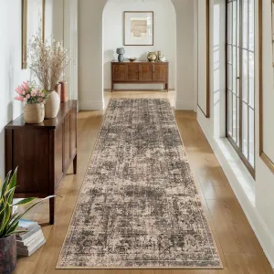 Runner Rug 2x6, Machine Washable Non Slip Vintage Hallway Runner Rug, Low Pile Lightweiht Mat for Living Room, Entryway, Bedroom, Kitchen and Corridor (Brown)