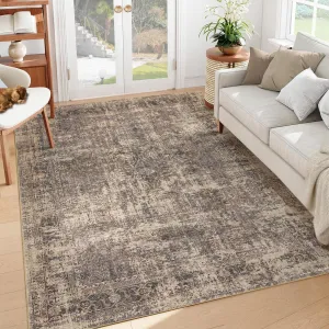 Large Area Rug 8x10 Non-Slip Living Room Floor Carpet, Machine Washable Floor Carpet, Low Pile Vintage Pearl Velvet Soft Rug, Foldable Distressed Rug for Bedroom, Nursery Room