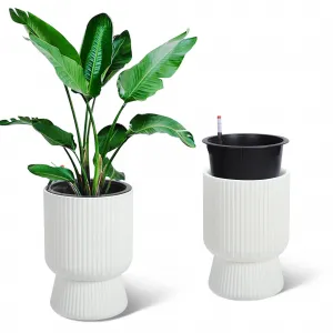 14 Inch Plant Pots, Self Watering Planters Set of 2 with Drainage Holes, Tall planters for Indoor Plants, Flower Pots with Water Level Monitor, for Patio, Porch, Living Room, Home Office, White