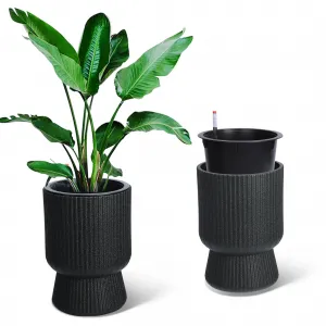 14 Inch Self Watering Plant Pots with Drainage Holes, Water Level Monitor, Tall Indoor Planters, Freeze-Proof UV Material, Ideal for Patio & Porch