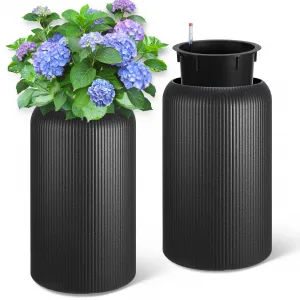 29 Inch Tall Round Planters Set of 2 Flower Pots with a Water Level Monitor, Self Watering Insert and 2 Trays, for Living Room, Bedroom Office, Patio, Porch, Garden, Black