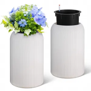 21 Inch Tall Round Planters Set of 2 Flower Pots with a Water Level Monitor, Self Watering Insert and 2 Trays, for Living Room, Bedroom Office, Patio, Porch, Garden, White