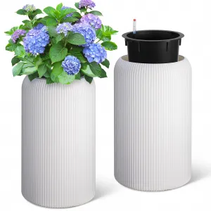 29 Inch Tall Round Planters Set of 2 Flower Pots with a Water Level Monitor, Self Watering Insert and 2 Trays, for Living Room, Bedroom Office, Patio, Porch, Garden, White