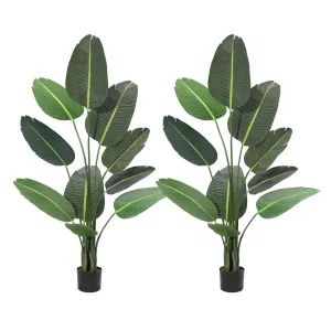 4 Feet Artificial Bird of Paradise Plant, Indoor Outdoor Faux Tree with 8 Trunks, Tropical Palm Trees Room Decor, Natural Floor Plant for Home Garden Living Room