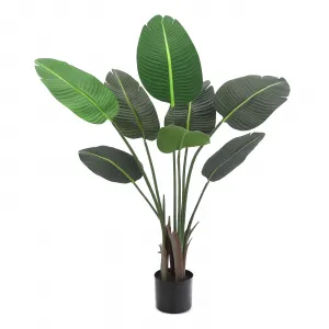 4 Feet Artificial Bird of Paradise Plant, Indoor Outdoor Faux Tree with 8 Trunks, Tropical Palm Trees Room Decor, Natural Floor Plant for Home Garden Living Room (2pcs)