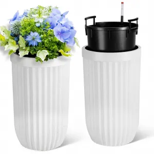 23 Inch Tall Planters Set of 2, Self Watering Pots with a Water Level Monitor and Hidden Wheels, Ideal for Living Room, Bedroom, Office, Patio, Porch, Garden, Commercial Places, White
