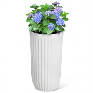 31" Tall White Planter with Water Level Monitor, Self-Watering System & Wheels - Medium Flower Pot for Living Room, Office, Patio & Garden