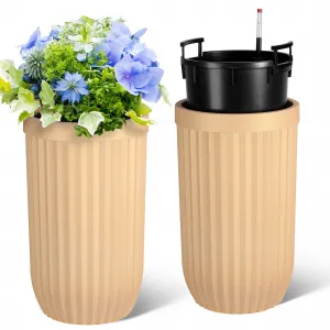 23" Tall Self-Watering Planters Set of 2 with Water Level Monitor & Hidden Wheels - Ideal for Living Room, Office, Patio, Garden, Gold