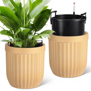 14.5 Inch Tall Planters Set of 2 Flower Pots with a Water Level Monitor, Self Watering Insert and Hidden Wheels, Ideal for Living Room, Bedroom Office, Patio, Porch, Garden, Gold