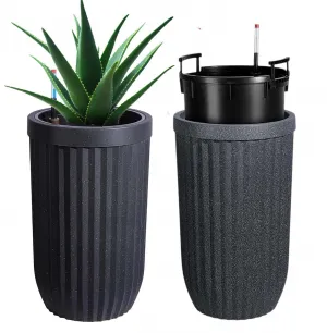 23" Tall Self-Watering Planters Set of 2 with Water Level Monitor & Hidden Wheels - Ideal for Living Room, Office, Patio, Garden, Black