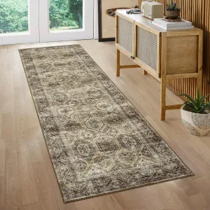 Persian Brown 2x6 Washable Runner Rug Runners Vintage Non Slip Kitchen Rug Bathroom Rug Oriental Brown Rug Low Pile Distressed Small Rug Entryway Living Room Bedroom Laundry Rug