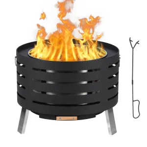 26" Smokeless Fire Pit - Outdoor Wood Burning Bonfire with Removable Ash Pan, Bamboo Lid & Weather-Resistant Cover, Portable for Patio & Camping, Black
