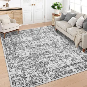 Vintage Rug 5x7 Rug for Living Room Machine Washable Rug Distressed Non Slip Large Bedroom Rug Decor Soft Stain Resistant Carpet for Office Nursery Dining Room 5'x7' Distressed Grey