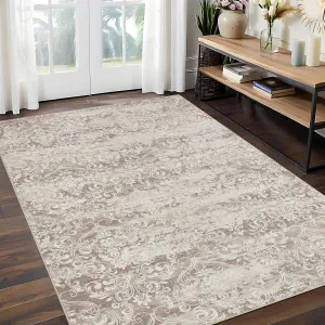 Medallion & Damask Camel 6x9 Neutral Area Rug Washable, Soft Vintage Damask Distressed Large Area Rugs for Living Room Bedroom Dining Room, Boho Abstract Low Pile Indoor Floor Carpet Non-Slip Farmhouse Rugs