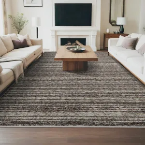 Striped Large Rugs 10x13 Stain Resistant Washable Area Rug for High Traffic Living Room Non-Slip Foldable Carpet Indoor Soft Printed Braid Floor Carpet Rug for Dining Room, Grey