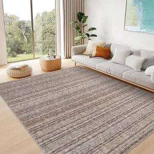 Printed Braid Rugs for Entryway Rugs 4x6 Washable Area Rugs with Rubber Backing Living Room Soft Rugs Transitional Indoor Floor Carpet for Dining Room Living Room Bedroom, Camel