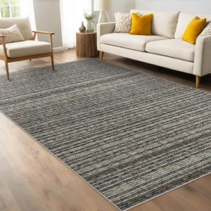 Striped Washable Rugs for Living Room 5x7 Stain Resistant Area Rug for Bedroom Large Soft Floor Carpet Non Slip Modern Transitional Rug for Dining Room Laundry Kid Room, Grey
