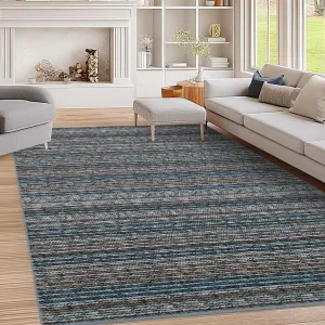 Printed Braid Rugs for Entryway Rugs 4x6 Washable Area Rugs with Rubber Backing Living Room Soft Rugs Transitional Indoor Floor Carpet for Dining Room Living Room Bedroom, Blue