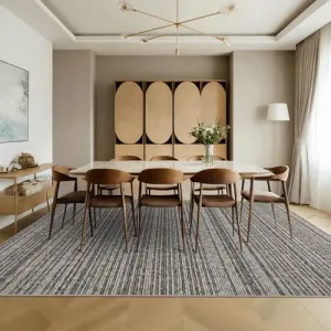 9x12 Area Rug Modern Striped Rugs for Living Room Printed Braid Rugs Large Area Rugs Non-Slip Soft Gradient Rug for Bedroom Print Thin Abstract Carpet for Home Office, Grey