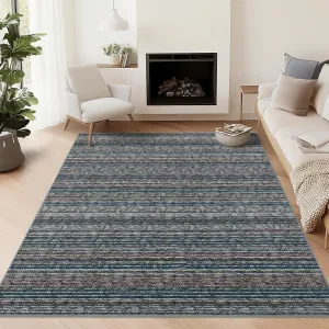 Striped Washable Rugs for Living Room 5x7 Stain Resistant Area Rug for Bedroom Large Soft Floor Carpet Non Slip Modern Transitional Rug for Dining Room Laundry Kid Room, Blue