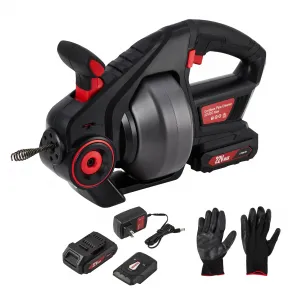 Electric Drain Auger 25FT Plumbing Snakes Cordless Drain Cleaner with LED Light 18V Battery