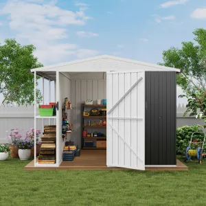 Outdoor Metal Storage Shed, 8' x 10' Weatherproof Garden Tool Shed with Lockable Doors, Utility Tool Storage Shed with Open Shelves for Garden, Lawn, Backyard, Patio