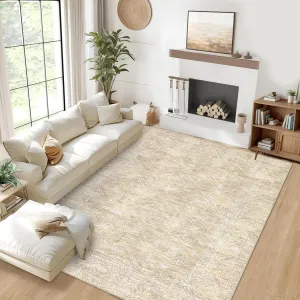 Washable Area Rug 9x12 Rug Living Room Rug Vintage Rugs for Bedroom Soft Large Area Rug Non Slip Throw Rugs Low Pile Stain Resistant Carpet for Nursery Dining Room Office Rug 9'x12' Beige