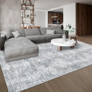 Area Rug Light Grey 4x6 Modern Washable Distressed Accent Carpet with Non-Slip Backing for Living Room Kitchen Bedroom